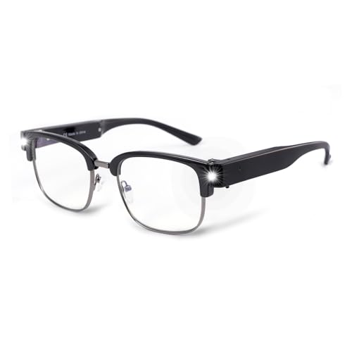 OKH Reading Glasses with Lights Rechargeable Bright Led Readers Magnifying Glasses with Light for Men Women (Black-2.0X)