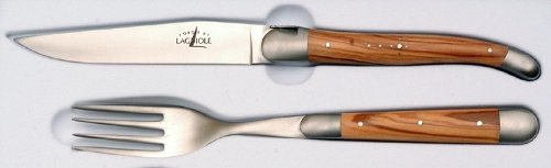 Forge De Laguiole Ménagère Bois d'olivier 1 couteau, 1 fourchette 2 Pièces INOX