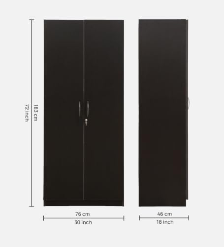 Image of Mintwud Pepperfry Engineered Wood Amber Wardrobe with 2 Doors Storage, Lock and Hanging Rod | Wooden Almirah for Living Room Bedroom Furniture | Storage Organizer Cabinet Cupboard for Clothes