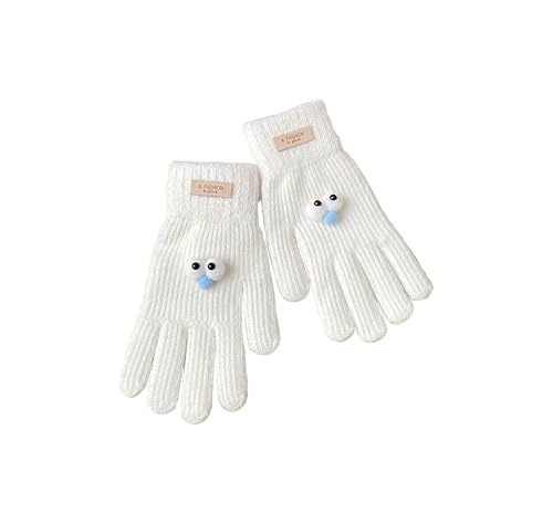 Maxpetus Women's Gloves with Cute Expressions,Cycling Gloves to Protect Against The Cold?Autumn and Winter Warm Gloves (White, Criterion)