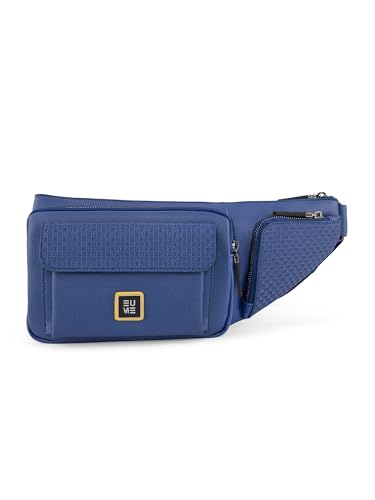 Image of EUME Kinetic Fanny Sling Bag | Waist Bag for Men & Women | Crossbody Waist Pouch with Zippered Compartments & Adjustable Strap | Midnight Blue