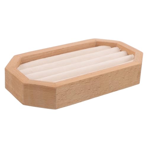 Yardwe Bandeja Organizadora de Joyas de Madera Natural Pequeña Soporte Expositor para Anillos y Pendientes Forro de Terciopelo Bandeja Octogonal para Almacenamiento en Hogar y Tocador