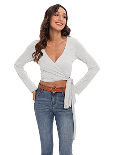 Image of Famulily Women's Sexy Deep V Neck Bandage Surplice Wrap Crop Top