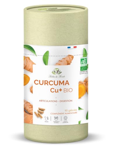 Herbes du Monde - Curcuma Cu+ BIO - Soutien Articulaire et Digestif Organic - Pur Curcuma BIO 1 Boite de 90 Gélules BIO Certifiée AB