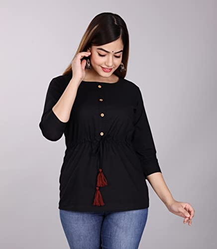 Image of Shiva Fab Short Kurti for Women | Embroidered Straight Rayon Kurta | Round Neck Full Sleeves Short Kurti for Women's