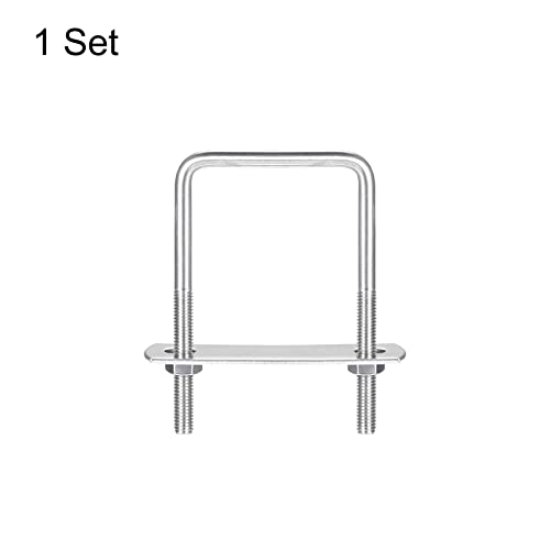 Image of uxcell Square U-Bolts, 52mm(2.05 inch) Inner Width 80mm Length M6 304 Stainless Steel U Clamp Bolt with Nuts and Plates, for Boat Trailer