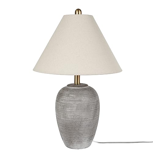 Image of Nourison Home 23 inch Rustic Brown (Gray Undertones) Ceramic Pot Table Lamp for Bedroom, Living Room, Dining, Home Office, Entryway