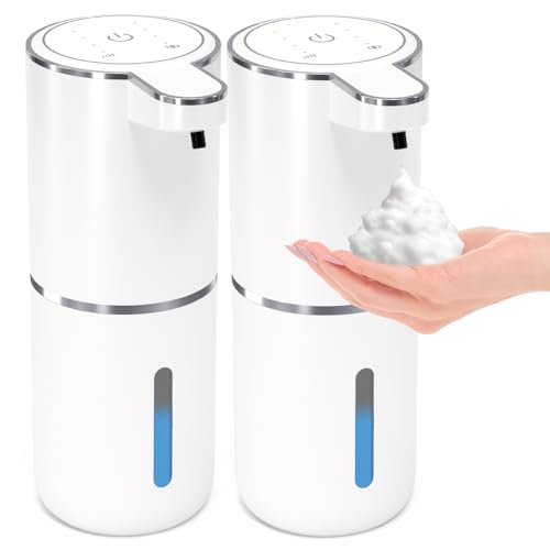 2 Pack Automatic Foaming Soap Dispenser,Touchless Foam Soap Dispenser,12.8oz Rechargeabled Wall Mounted Smart for Bathroom and Kitchen Dish Soap,Easy for Toddlers(White)