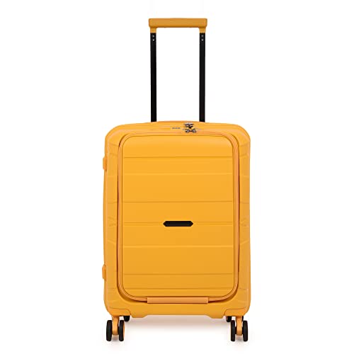 Image of it luggage Momentous Mango Yellow Set of 3-20,24,28 inches Cabin with Padded Laptop Section,Medium & Large Expandable Polypropylene Hardsided with TSA Lock & Wet Pouch Inside 8 Wheel Trolley Bag