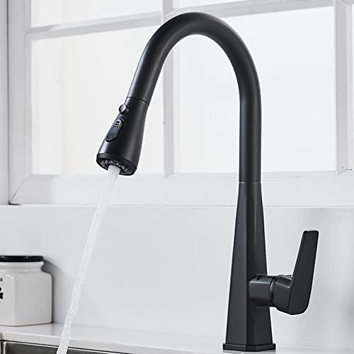 Robinet de cuisine en laiton avec douchette extractible noir et or élégant