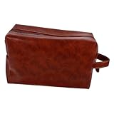 HAMPPLIES Bolsa Aseo Viaje Gran Capacidad Vintage PU Cuero Portátil Resistente Cierre para Hombres y Mujeres Decorativo