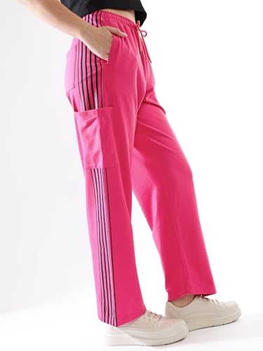 Image of High Star Women Solid Wide Leg High-Rise Casual Cotton Track Pants