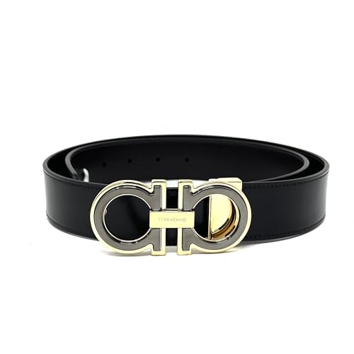 Salvatore Ferragamo Mens Black/Brown Adjustable And Reverible Leather Belt