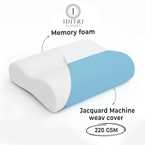 Image of Orthopedic Cervical Pillow Set of 2, Memory Foam Contour for Neck, 220 GSM Jacquard Cover, 48x30x9 cm, Sky, Ergonomic Sleeping Support, Breathable Bedding Cushion