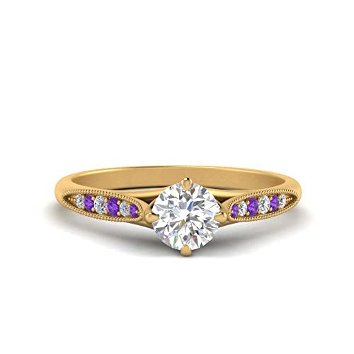 Image of Choose Your Gemstone Compass Point Ring Yellow Gold Plated Round Shape Vintage Engagement Rings Ornaments for Wife Symbol of Love Clarity Comfortable US Size 4 to 12