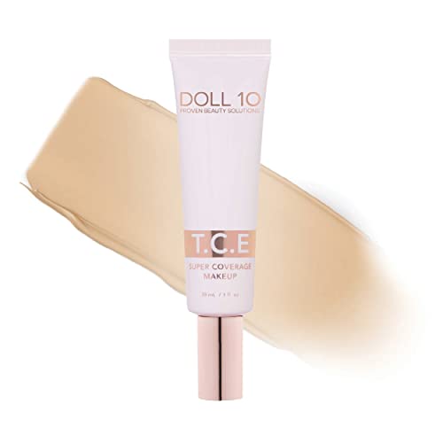 Doll 10 T.C.E. Super Coverage Serum Makeup - Full Coverage Foundation Color Correcting Brightening (Light Medium)