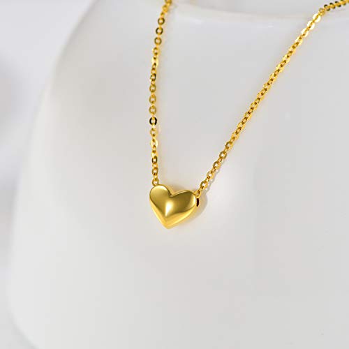 18K Sold Gold Heart Pendant Necklace for Women, You are Only One in My Heart, Forever Love Heart Jewerly for Her, 16"-17"3