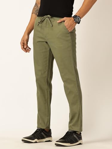 Image of Thomas Scott Men's | Solid | Light Weight | Breathable Fabric | Elasticated Waist | Mid Rise | Regular Fit | Cotton Blend | Button with Drawstring | Chino Trouser | Pants