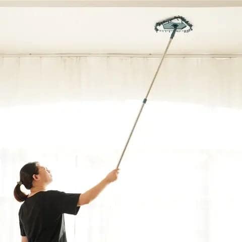 Image of Rotatable Triangle Mop with Long Handle, Microfiber Flat Floor mop Cleaning Brush Glass Wiper Window Cleaner Fan Dusting Office Fan Cleaning Brush with Hydraulic Long Rod