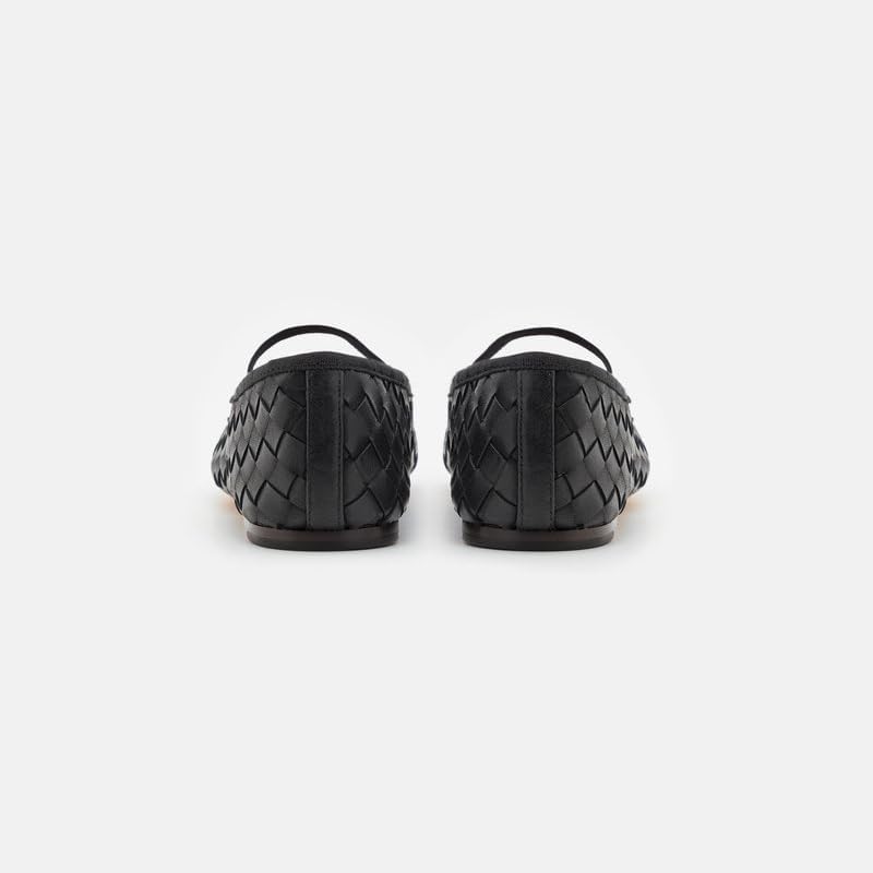 Womens Black Woven Ballet Flats with Bow Round Toe Slip on Mary Jane Flats Ladies Fashion Elastic Strap Ballerina Shoes Size 8 - Image 6