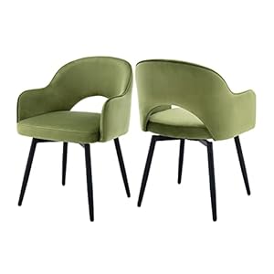 chairus 2 Stück Samt Esszimmerstühle 360° Drehbar Küchensessel Armlehnstuhl Gepolsterte Seitenstühle für Zuhause Büro Wohnzimmer (Grün-2(Samt))