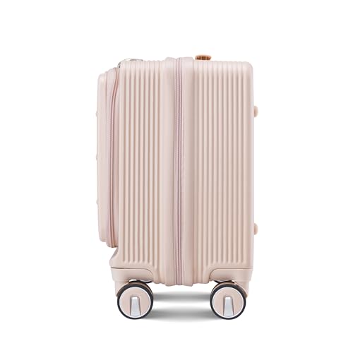 Lightweight 18" Carry On Luggage with Front Access, TSA Lock, and Spinner Wheels, Pink3