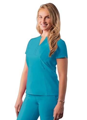 Adar Addition Scrubs for Women - Notched V-Neck Scrub Top - A6002 - Teal Blue - S