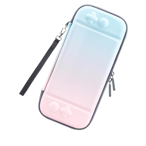 ケース かわいいスイッチ ビルトインスタンド 外出や旅行用収納バッグ 全面保護型 衝撃吸収 防水 大容量 持ち運び便利 防塵 防汚 用ゲームカード収納 アクセサリーポーチ (I) (青とピンクのグラデーション)