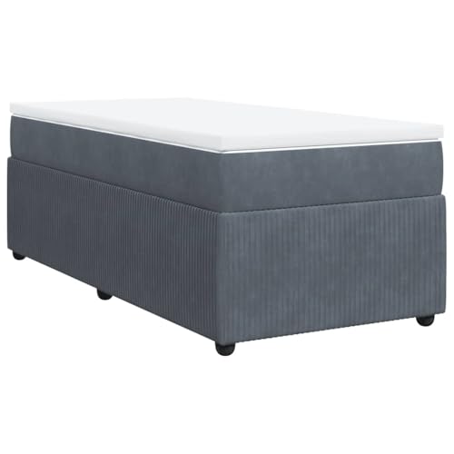 vidaXL Boxspringbett, Polsterbett Bett mit Matratze Matratzenauflage, Bettgestell mit Lattenrost, Einzelbett für Schlafzimmer, Dunkelgrau 90x200cm Samt