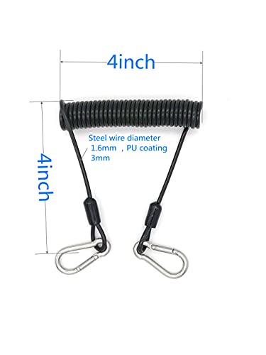 LORADAR 6Feet 120lb Fishing Coiled Lanyard Stainless Steel Inside Heavy Duty Fishing Safety Rope Extension Cord Tether for Deep Sea Fishing Tools Rod Kayak Paddles (Black, 6) - Thumbnail 4