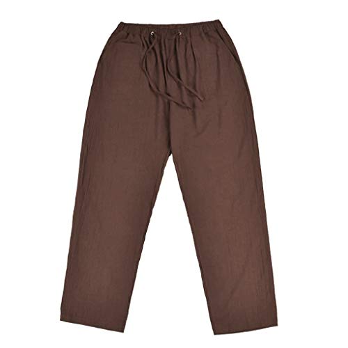 Men's Casual Linen Pants, Lightweight Elastic Waist Loose Fit Beach Yoga Trousers Travel Baggy Work Pant Pajama4