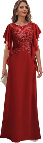 Lace Appliquess Mother of The Bride Dresses for Wedding Long Ruffles Short Sleeve Chiffon Formal Evening Gowns