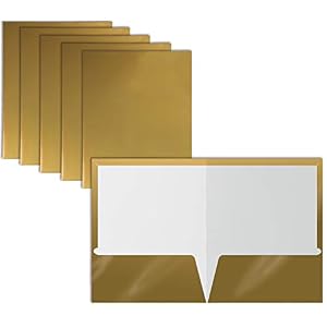Better Office Products 2 Pocket Glossy Laminated Metallic Gold Paper Folders, Letter Size, 25 Pack, Paper Portfolios Box of 25