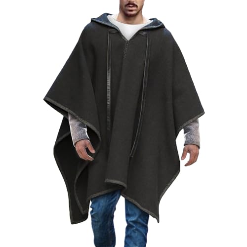 Poncho de lana gruesa versátil con capucha y diseño portátil térmico