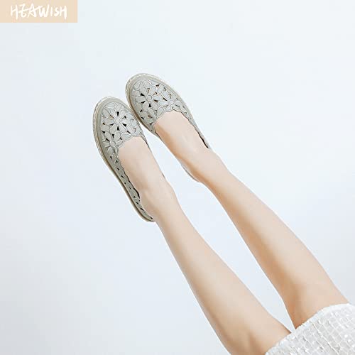 HEAWISH Women’s Ballet Flat Daisy Round Toe Dress Shoes Casual Slip On Rope Loafer(Grey, US6)