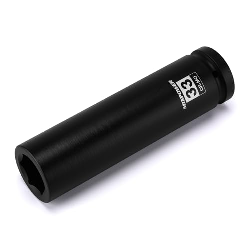 MIXPOWER 1" Drive 33mm Extra Deep Impact Socket,8-Inch Long,6-Point,Metric,Truck Wheel Nut Socket,CR-MO Steel