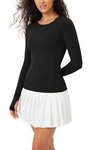 ODODOS Women's Long Sleeve Shirts with Thumb Hole Cloud Feeling Soft Crew Neck Slim Fit Tee Yoga Athletic Workout Tops