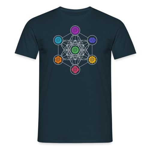 Spreadshirt Energiezentren Metatron Würfel 7 Chakren Männer T-Shirt, L, Navy