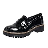 Womens Loafers Comfortable Platform Penny Loafer Chunky Heel Business Casual Dress Shoes 2024 Fashion Patent Leather Women's Loafers & Slip-ons, Black Size 7