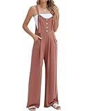 Blooming Jelly Womens Wide Leg Casual Jumpsuits Summer Comfy Overalls Linen Button Down Outfits 2024 (Small, Rust)