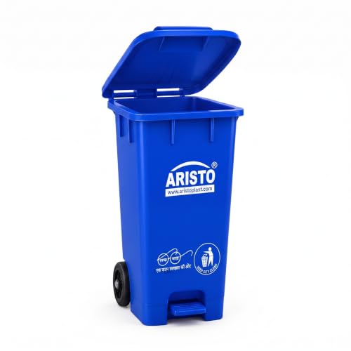 Image of 65 Litre Plastic Wheel Pedal Dustbin (Blue) Heavy Duty Foot Operated Garbage Waste Bin with Lid and Wheels (Pack Of 1)