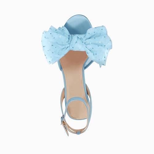Image of Coutgo Womens Bow Tie Heels Sandals Slingback Peep Toe Wedding Heels Mesh High Stiletto Heel Summer Cute Wedding Bridal Shoes