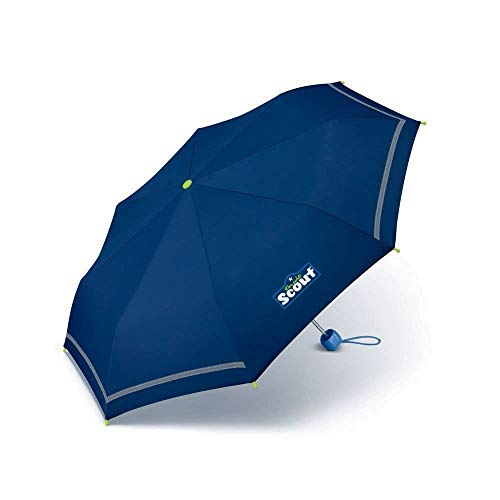 Scout Kinder Regenschirm Taschenschirm Schultaschenschirm mit Reflektorstreifen extra leicht, blau, S