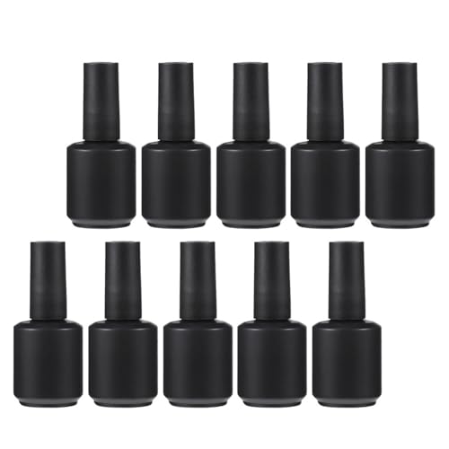 JECOMPRIS Botellas de Esmalte de Uñas Vacías 15 Ml de Vidrio Mate Negro, Set de 10 Piezas Cepillo para Retoques y Almacenamiento, Envases Reutilizables para Gel y Pintura de Uñas, Ideales