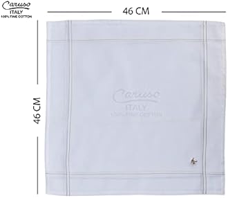 Caruso Italy Men's Initial Monogram Embroidery 100% Pure Cotton Handkerchief White Base With Colored Border - Pack Of 6