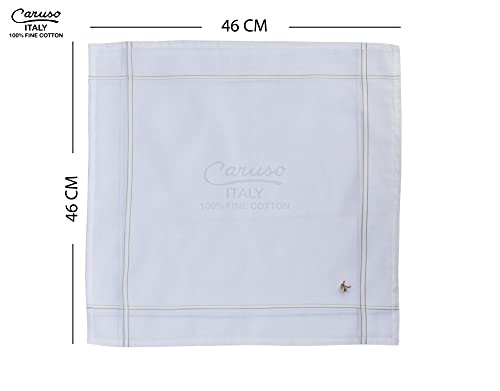 Caruso Italy Men's Initial Monogram (A-Z) Embroidery 100% Pure Cotton Handkerchief White Base With Colored Border - Pack Of 6