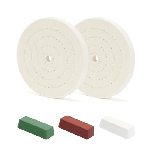 Image of SCOTTCHEN 6inch Buffing Polishing Wheels 1 /2 inch Arbor Hole,2 Pcs Fine (40Ply) for Bench Grinder,with Buffing Polishing Cutting Compound 4 Oz.Kit