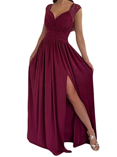 Onsoyours Abendkleid Damen Einfarbig V-Ausschnitt Ärmellos Elegant Hohe...