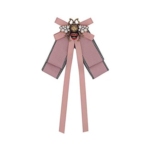 Vpang Retro Pearl Bee Bow Brooch Pre-Tied Neck Tie Brooch Pin Satin Ribbon Bow Tie for Women Wedding Party Bow Tie Cover