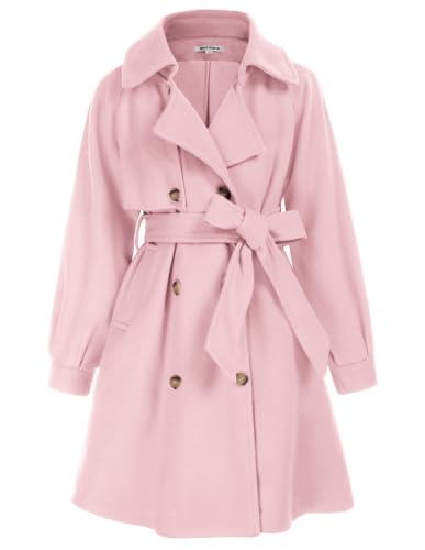 Image of GRACE KARIN Girls Dress Coat Lapel Wool Blend Long Winter Jackets with Pockets Belt 6-16Y